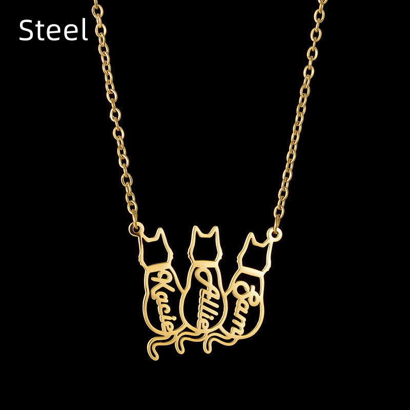 Titanium Cute Kitten Monogrammed Necklace