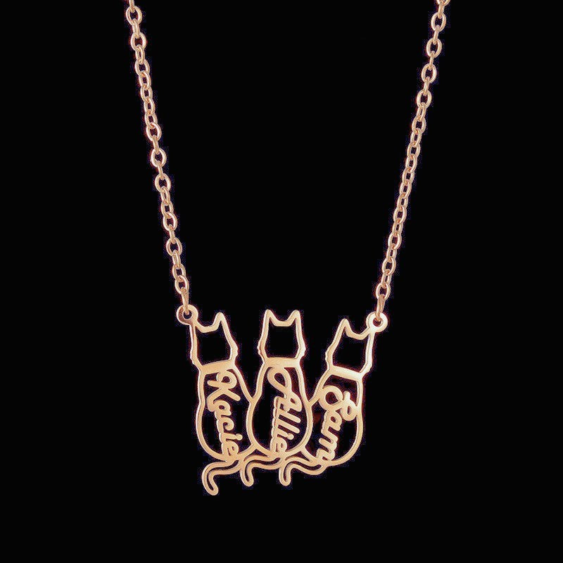 Titanium Cute Kitten Monogrammed Necklace