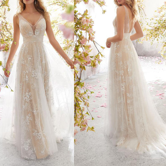 Sexy B-Neck Sleeveless Lace Gown