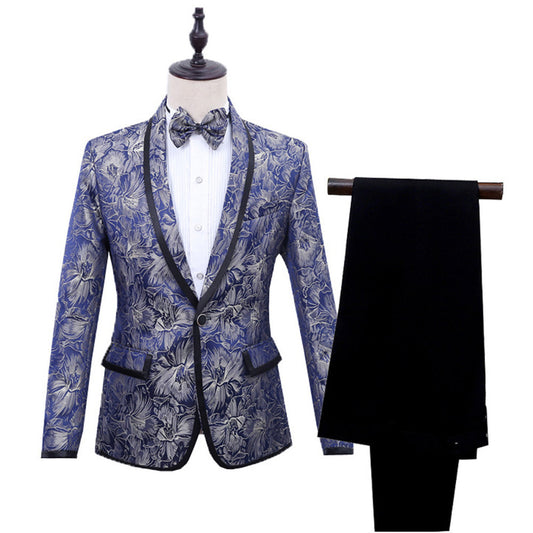 Men's Blue Brocade Two Piece Suit