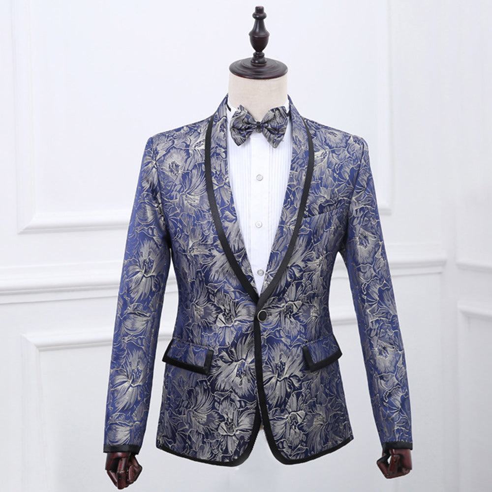 Men's Blue Brocade Two Piece Suit