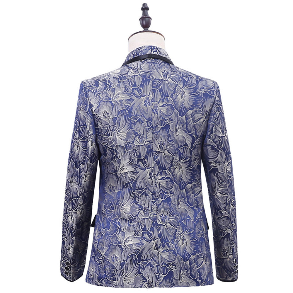 Men's Blue Brocade Two Piece Suit