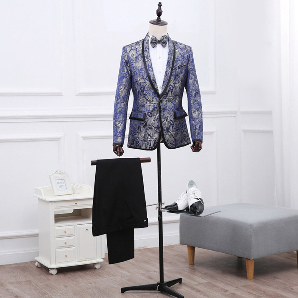 Men's Blue Brocade Two Piece Suit