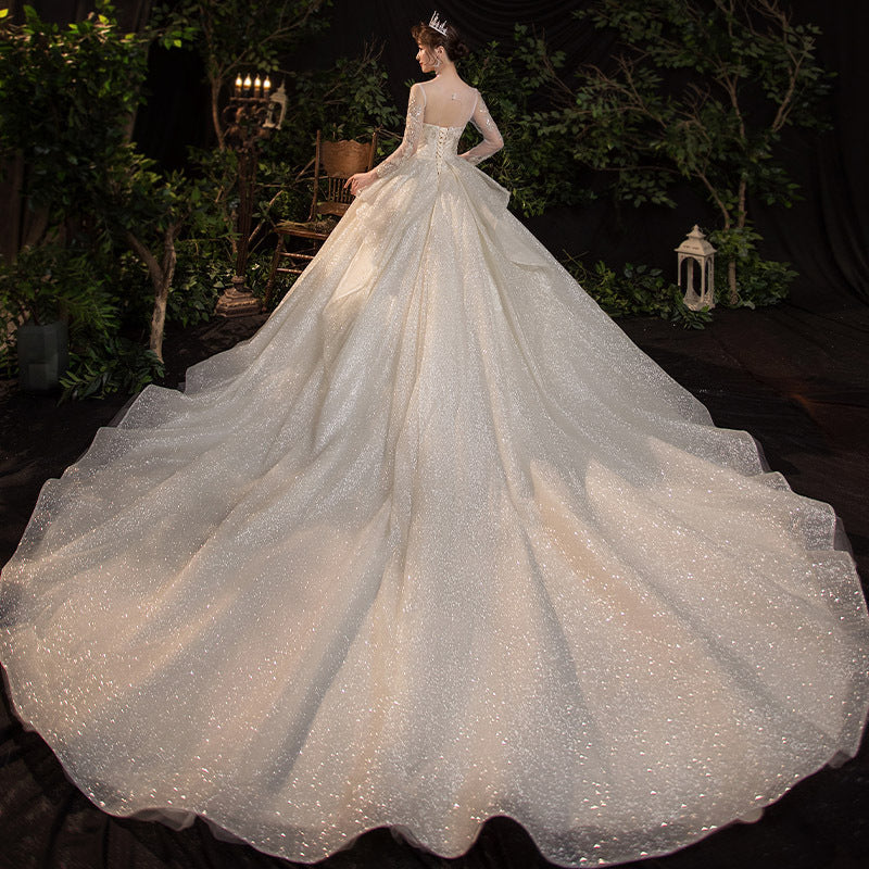 Long Sleeve Organza and Mesh Sweetheart Wedding Ball Gown