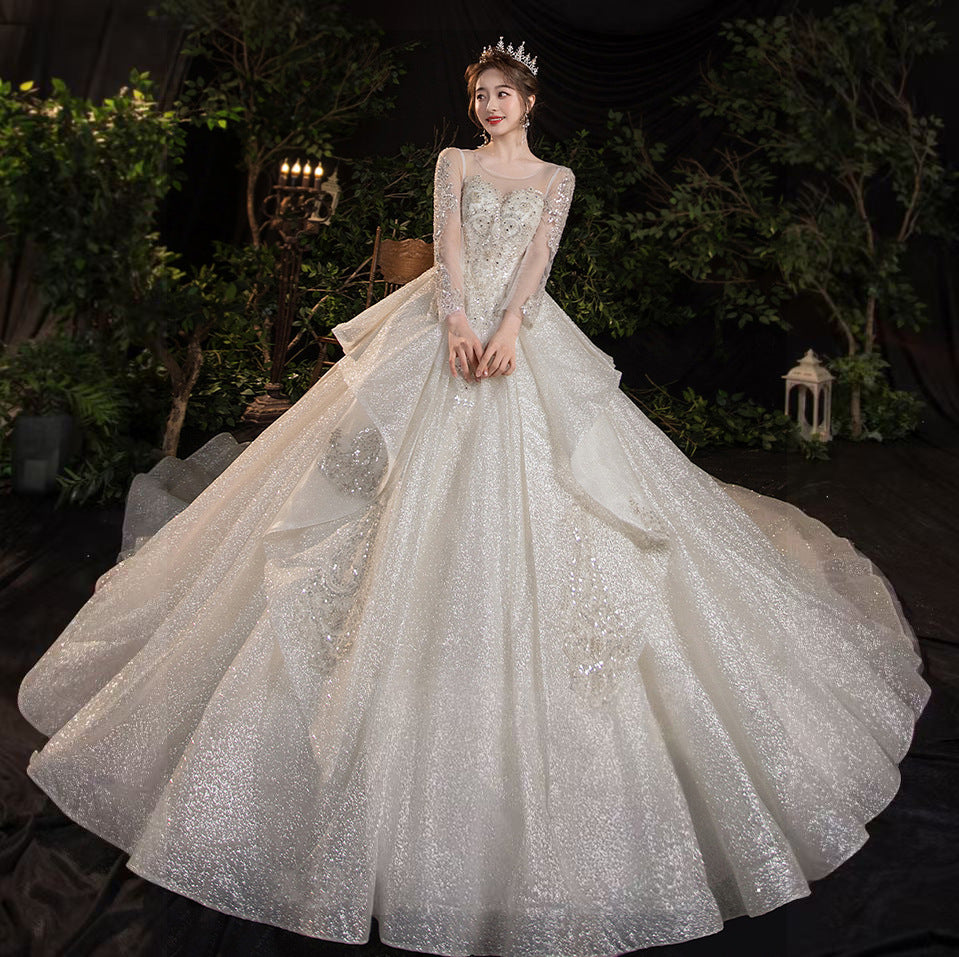 Long Sleeve Organza and Mesh Sweetheart Wedding Ball Gown