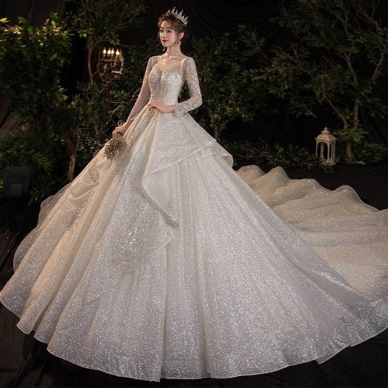 Long Sleeve Organza and Mesh Sweetheart Wedding Ball Gown