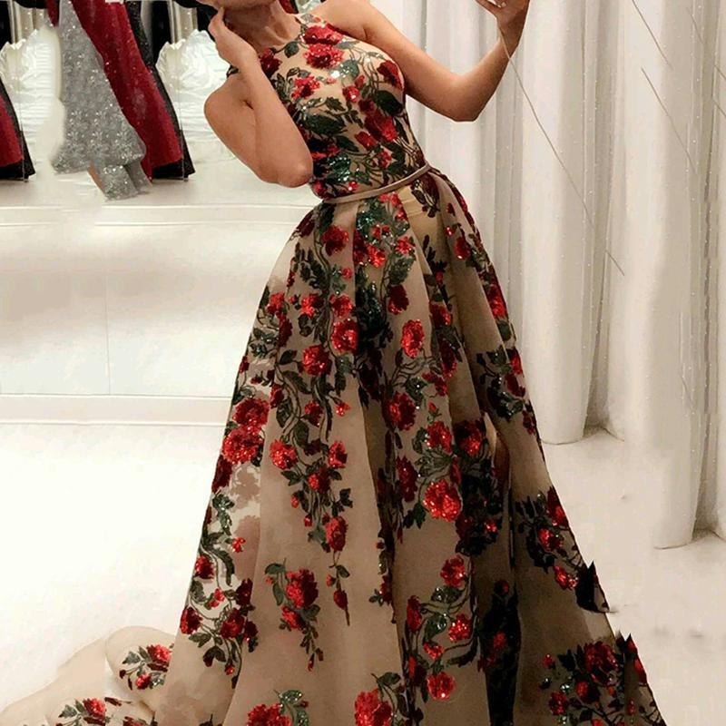 Women's Sleeveless Sequin Roses Swing Dress