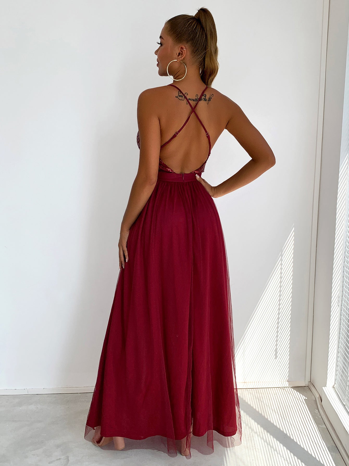 V-Neck Criss Cross Back Gown