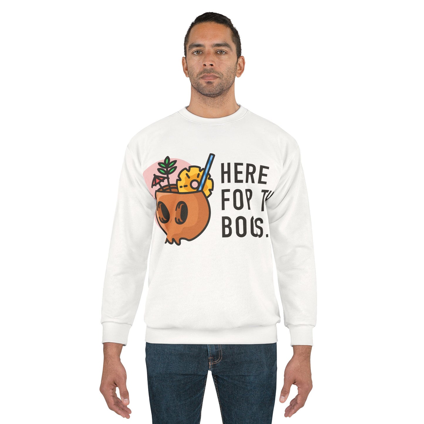 Unisex "Here for the Boos" Halloween Party Sweatshirt (AOP)