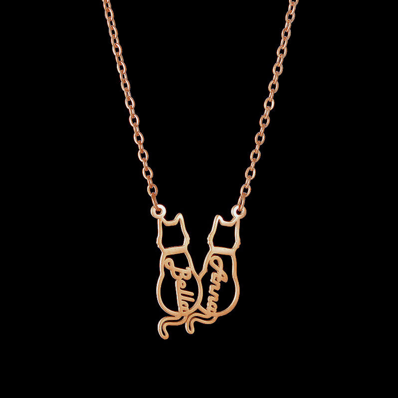 Titanium Cute Kitten Monogrammed Necklace