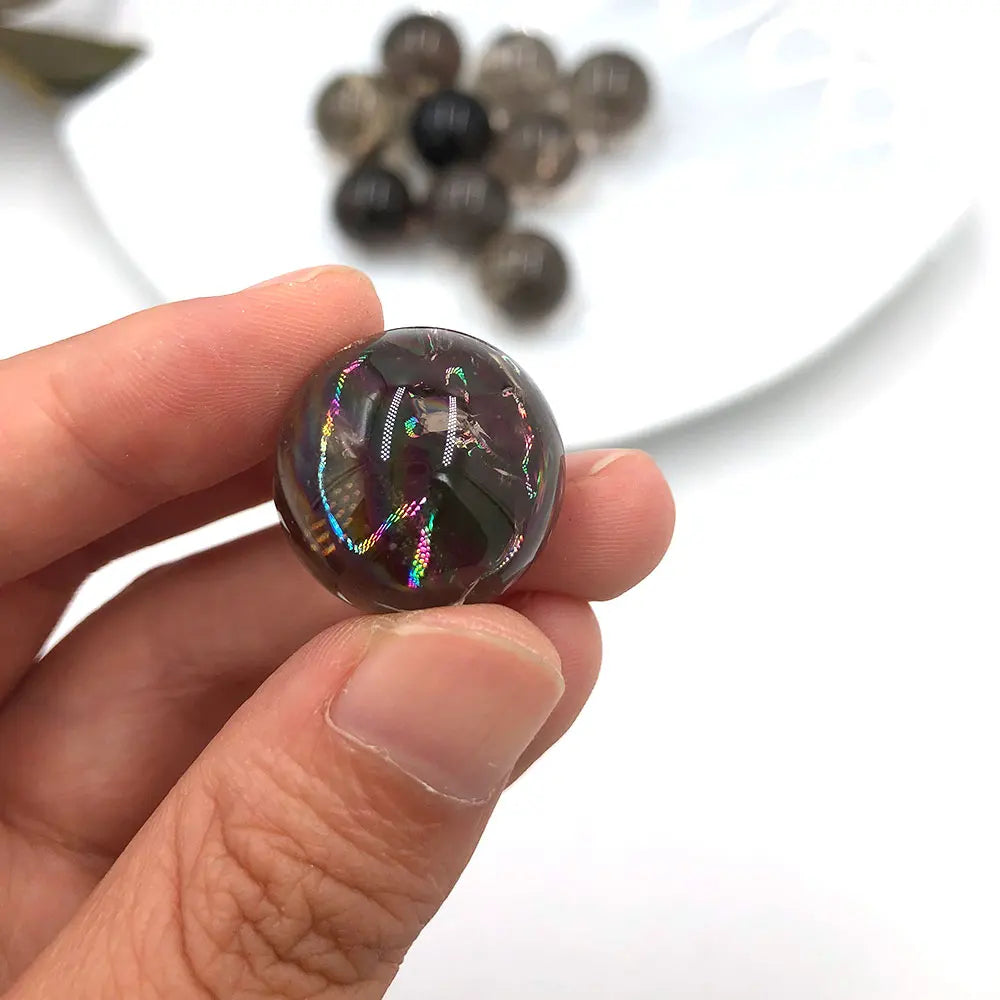 1pc Natural Small Smoky Quartz Rainbow Sphere Crystal Ball Healing Stone Reiki Polished Home Room Decoration Gift Fengshui 2-3cm