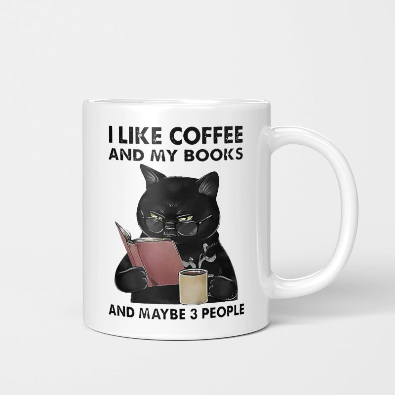 I like Coffee and My Books Black Cat Mug