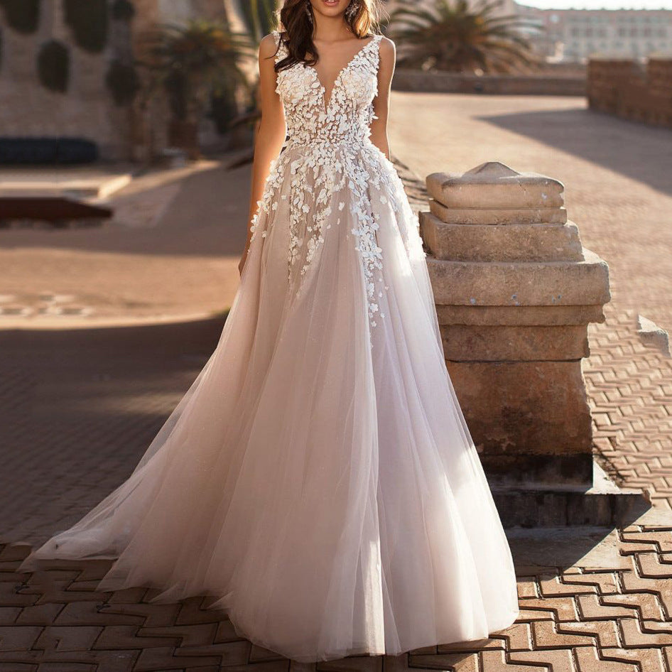 Simple Flowy European Lace Gown