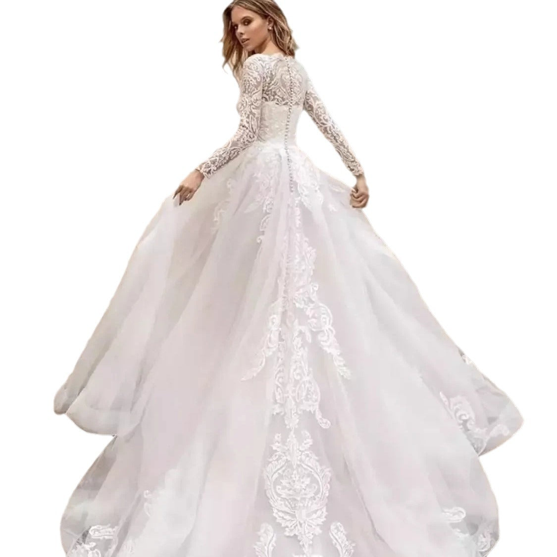 Long Sleeve High Neckline Exquisite Wedding Dress