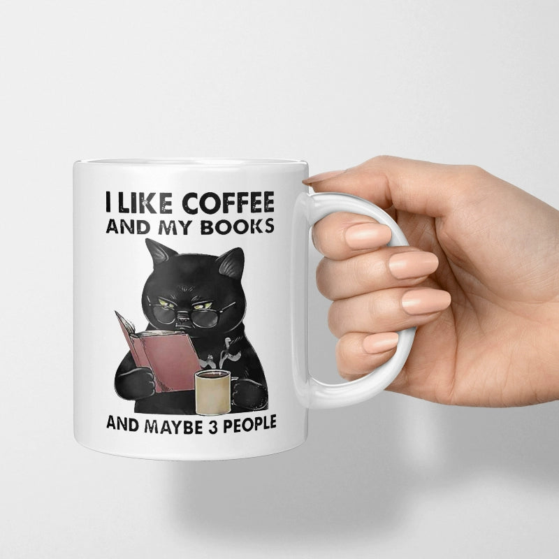 I like Coffee and My Books Black Cat Mug