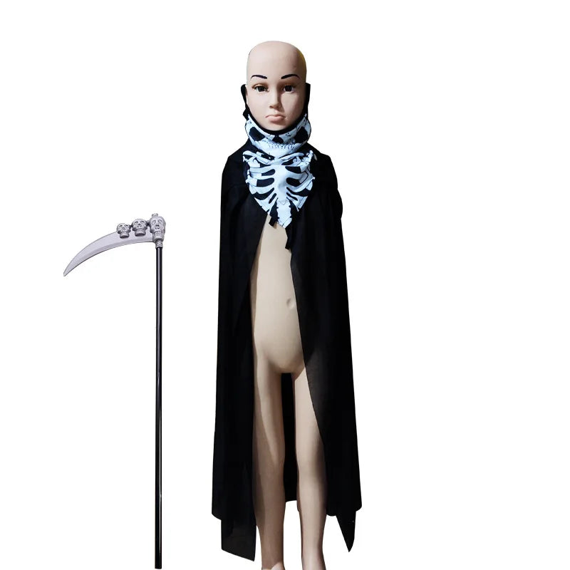 Grim Reaper Black Cape Cloak and Props set