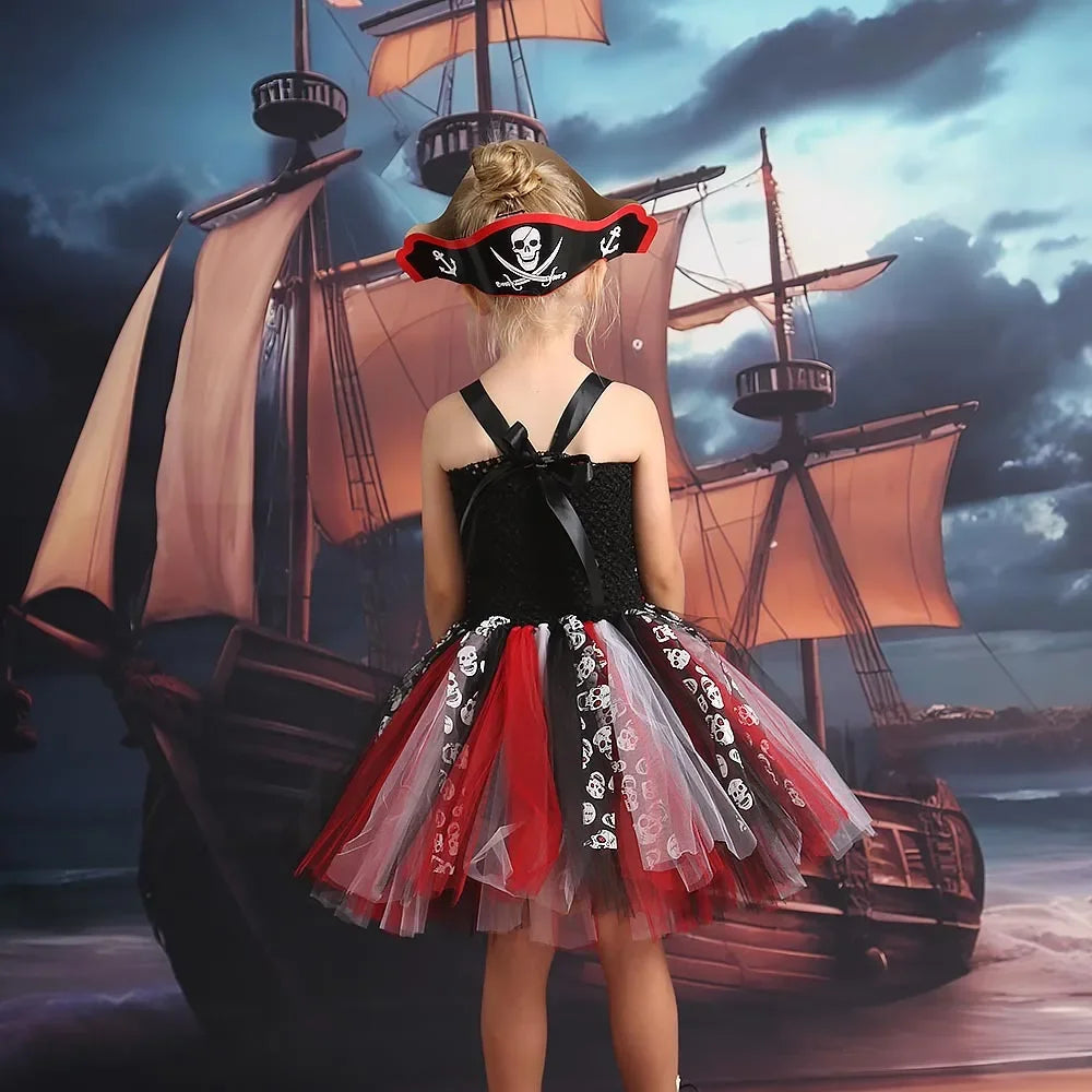 2023 New Pirate Costume Girl Halloween Costume Children's Party Cosplay Costumes Pirate Captain Girl Mesh Tutu Dress Baby Kid