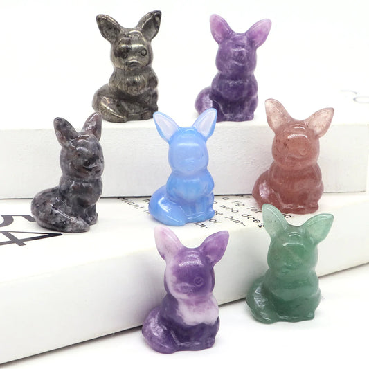 1.2" Cartoon Fairy Fox Statue Natural Stone Reiki Hand Carved Healing Animal Figurine Crystal Craft Home Decoration Holiday Gift