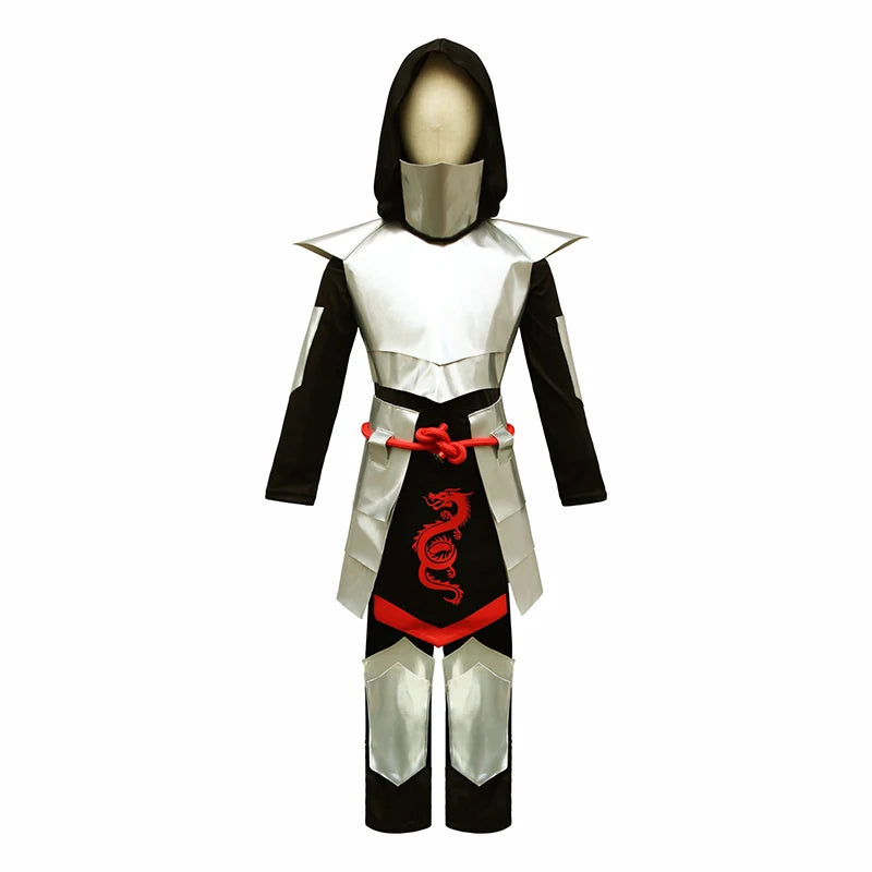 2023 New Arrival Child Dragon Ninja Halloween Cosplay Silver Ninja Costume For Boys Kids Christmas Carnival Purim Clothes