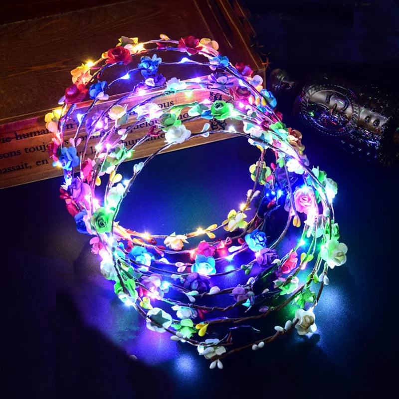 1pc Glowing Garland Hairband LED Light Up Crown Wreath Women Girl Adjustable Birthday Wedding Festival Party Luminous Decoration