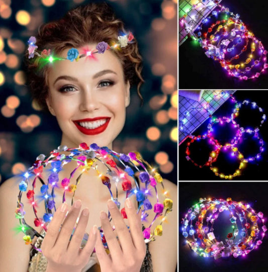 1pc Glowing Garland Hairband LED Light Up Crown Wreath Women Girl Adjustable Birthday Wedding Festival Party Luminous Decoration