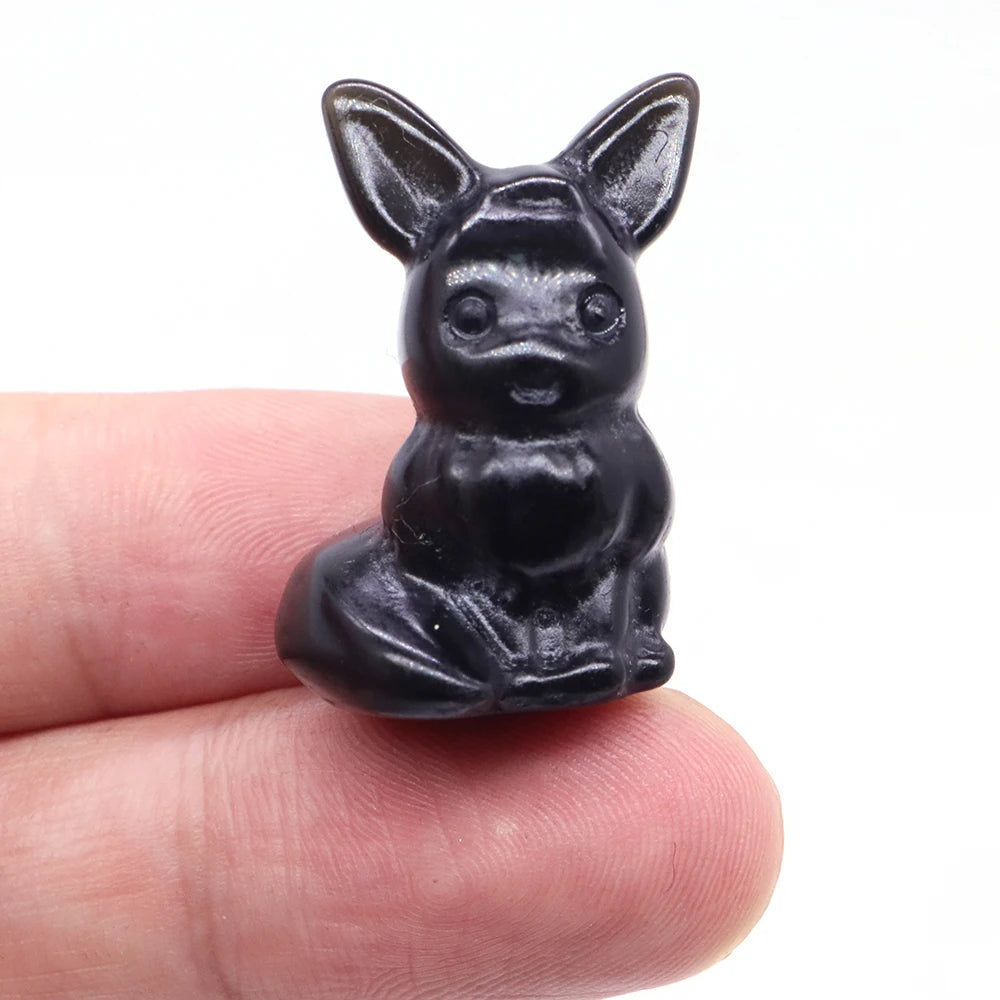 1.2" Cartoon Fairy Fox Statue Natural Stone Reiki Hand Carved Healing Animal Figurine Crystal Craft Home Decoration Holiday Gift