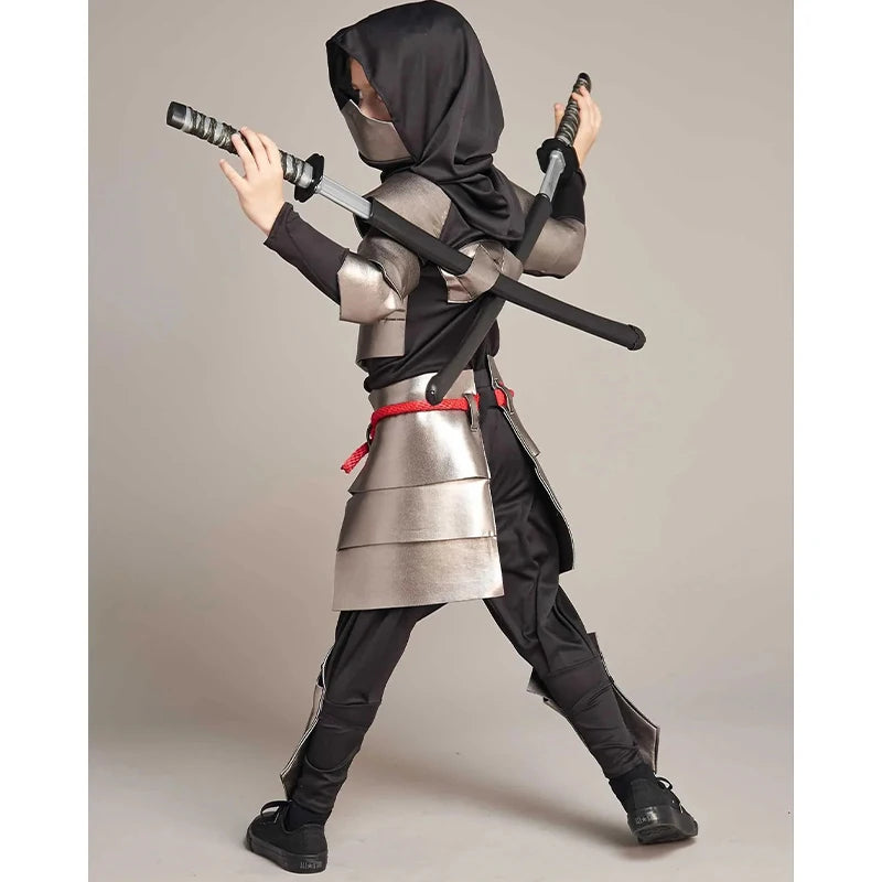 2023 New Arrival Child Dragon Ninja Halloween Cosplay Silver Ninja Costume For Boys Kids Christmas Carnival Purim Clothes