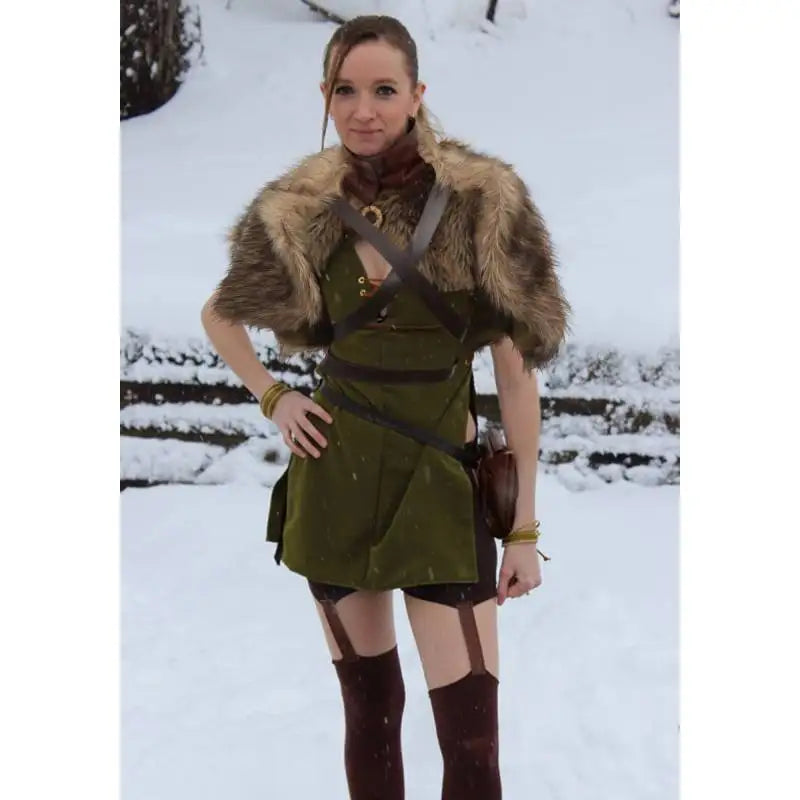 Faux Fur Shoulder Cowl Mantle with Chest Belt