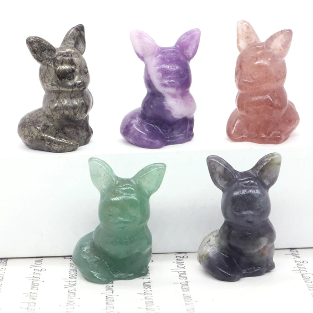 1.2" Cartoon Fairy Fox Statue Natural Stone Reiki Hand Carved Healing Animal Figurine Crystal Craft Home Decoration Holiday Gift