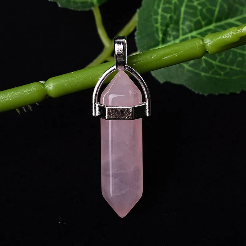 1PC Natural Crystal Mineral Ornament Rose Quartz Crystal Hexagonal Point Healing Stone Simple Pendant For Men Women Jewelry