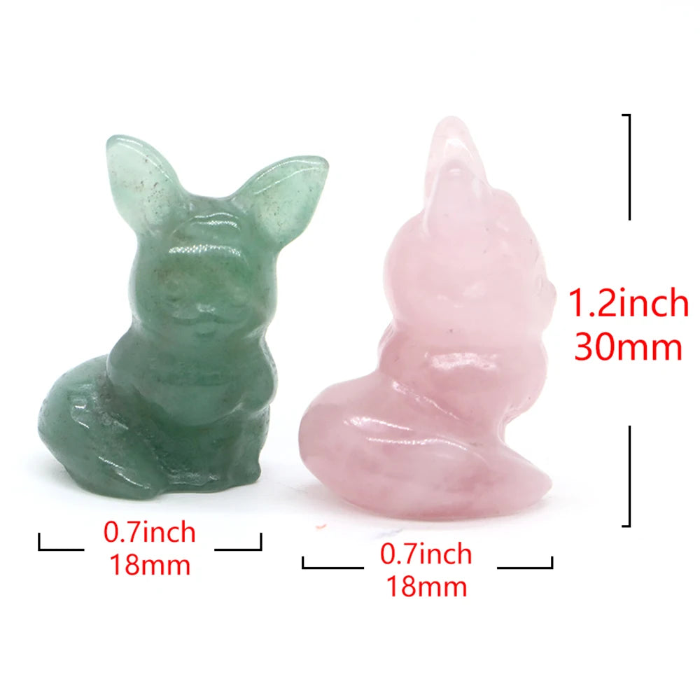 1.2" Cartoon Fairy Fox Statue Natural Stone Reiki Hand Carved Healing Animal Figurine Crystal Craft Home Decoration Holiday Gift