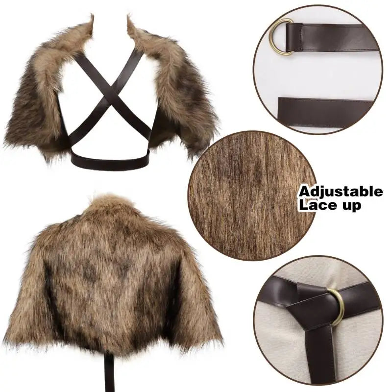 Faux Fur Shoulder Cowl Mantle with Chest Belt