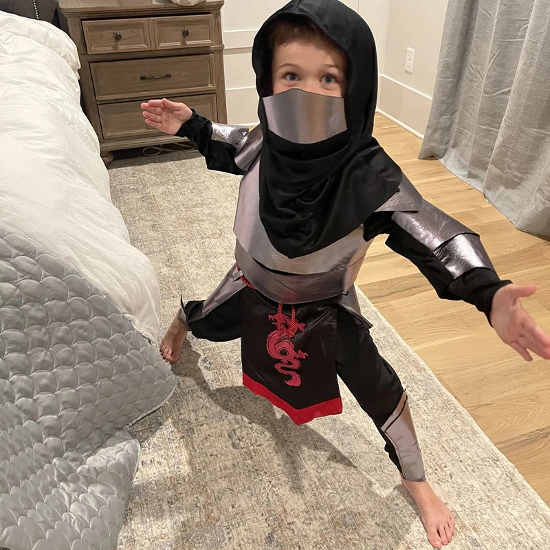 2023 New Arrival Child Dragon Ninja Halloween Cosplay Silver Ninja Costume For Boys Kids Christmas Carnival Purim Clothes