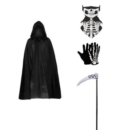 Grim Reaper Black Cape Cloak and Props set