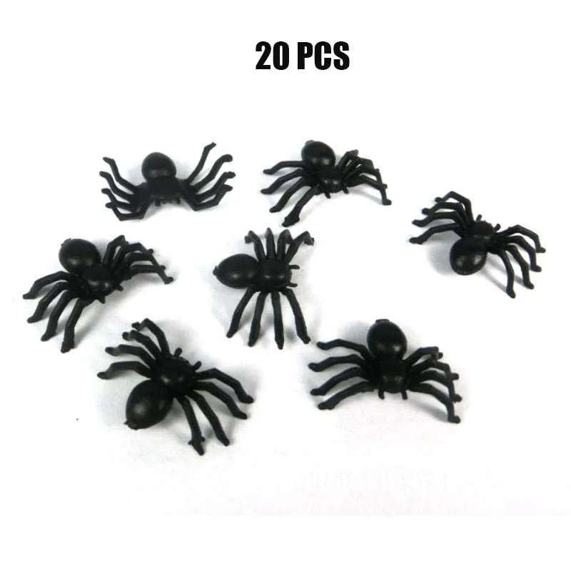 20pcs Hot 1.5cm Halloween Mini Plastic Black Luminous Spider Prank Joking Toys DIY Decorative Spiders Spider Party Props