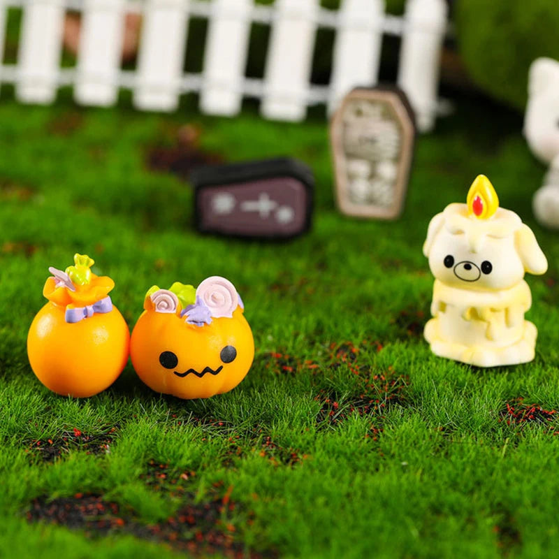 1Set Mini Halloween Ornament Cartoon Zombie Kitten Bat Ghost Candy Pumpkin Cross Micro Landscape Decor Dollhouse Miniature Toy