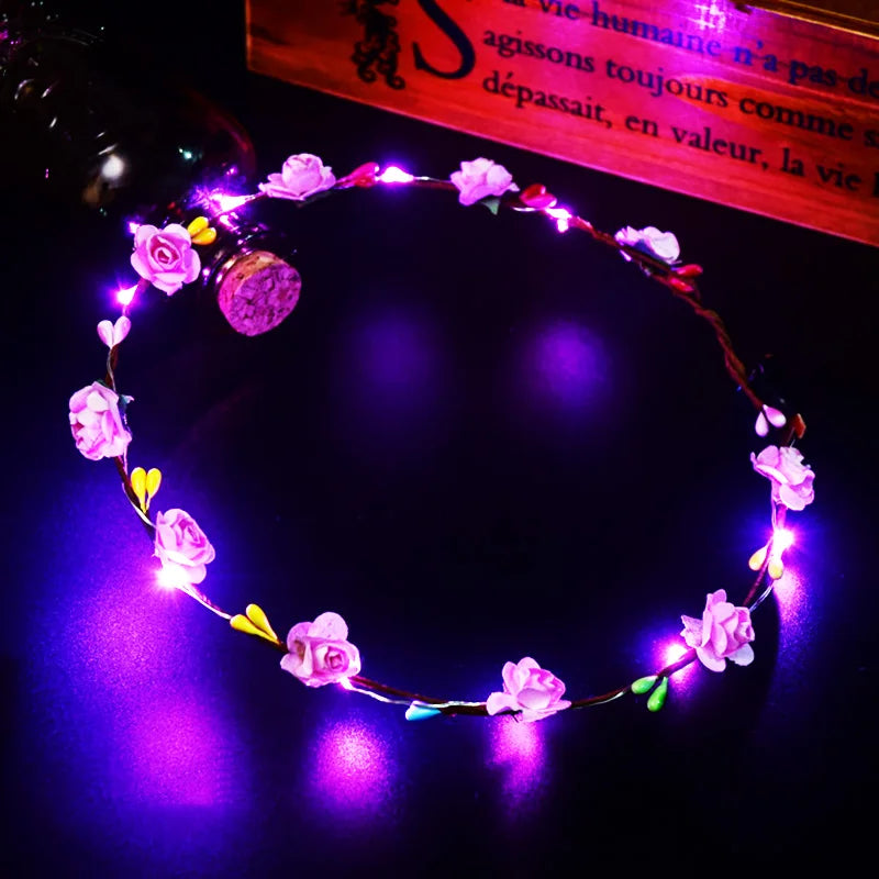 1pc Glowing Garland Hairband LED Light Up Crown Wreath Women Girl Adjustable Birthday Wedding Festival Party Luminous Decoration