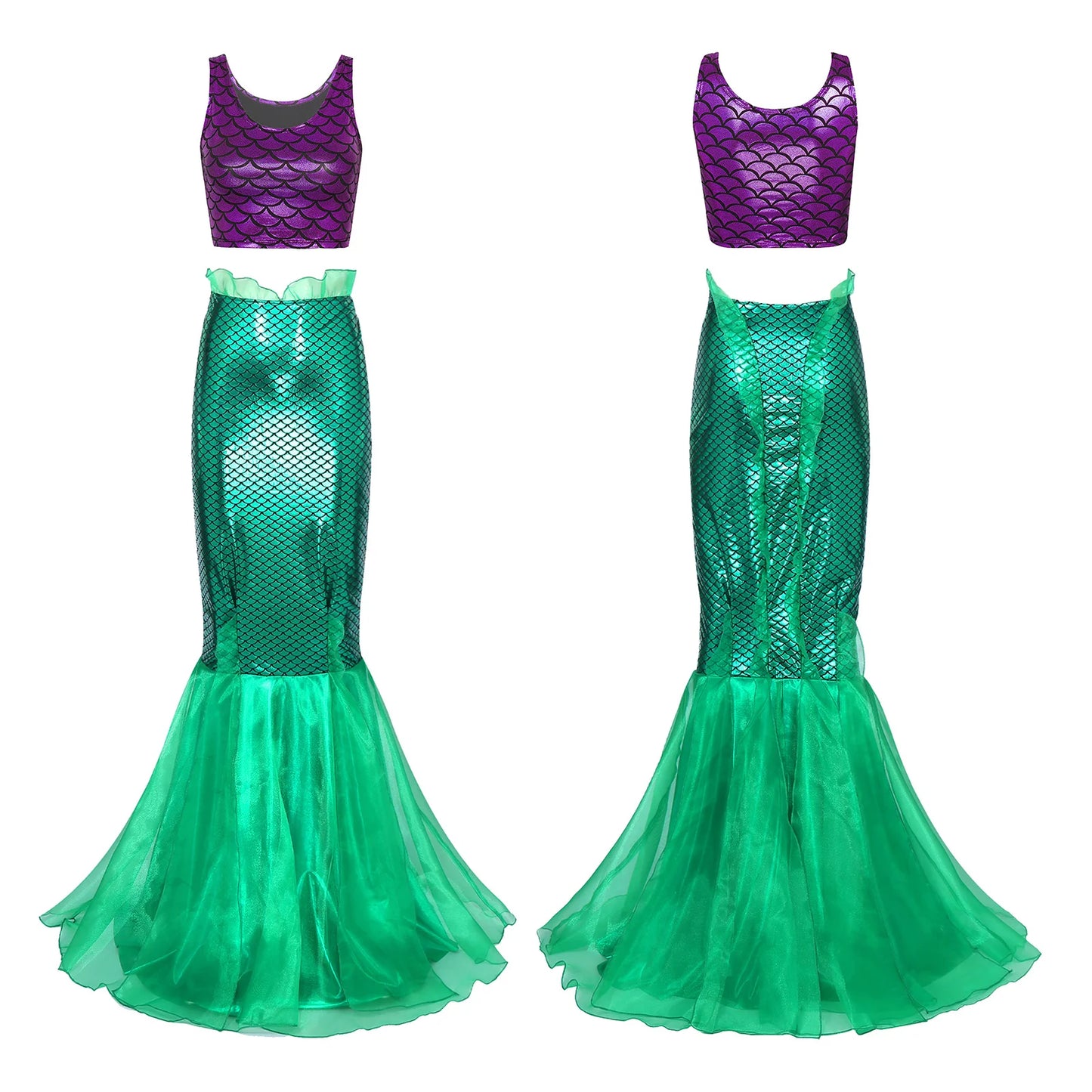 Women's Mermaid Cosplay Role Play Costumes Mermaid Tail Themed Party Fancy Dress Up Sleeveless Tank Top Tulle Fishtail Skirt Set