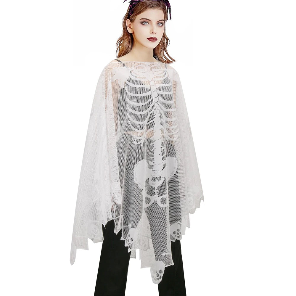 1pcs White Skull on Skeleton OR Black Bat on Spiderweb Lace Poncho