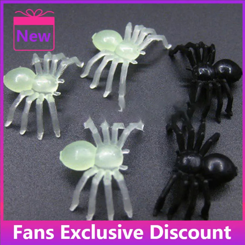 20pcs Hot 1.5cm Halloween Mini Plastic Black Luminous Spider Prank Joking Toys DIY Decorative Spiders Spider Party Props