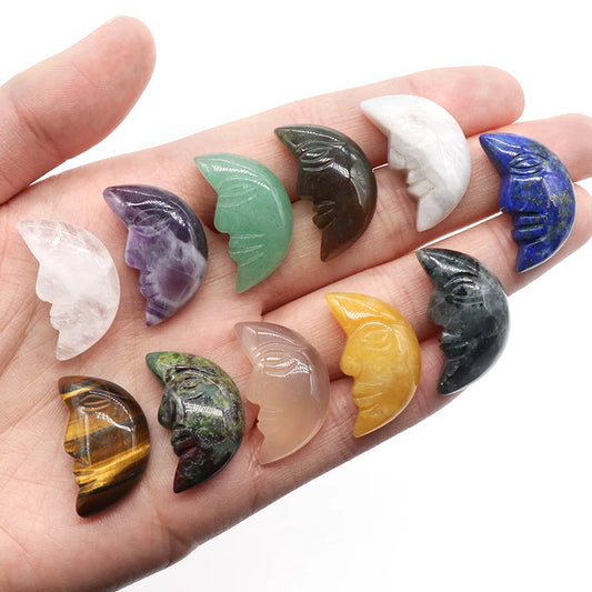 1pc Moon Statue Natural Stone Crystal Agate Reiki Healing Mineral Gem Crafts Home Decoration Ornaments Gifts