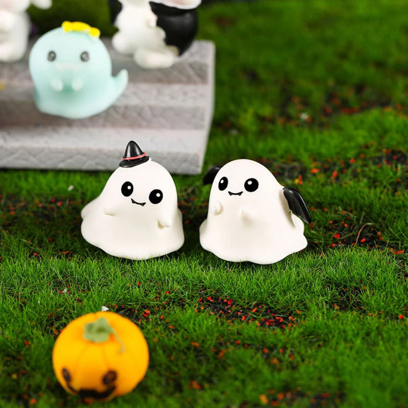 1Set Mini Halloween Ornament Cartoon Zombie Kitten Bat Ghost Candy Pumpkin Cross Micro Landscape Decor Dollhouse Miniature Toy