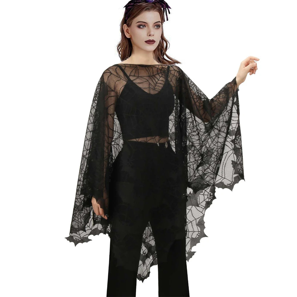 1pcs White Skull on Skeleton OR Black Bat on Spiderweb Lace Poncho