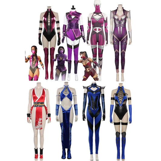 Mortal cosplay Kombat Mileena Cosplay Costume Jumpsuit Mask Gloves Roleplay Outfits Female Halloween Carnival Party Suit