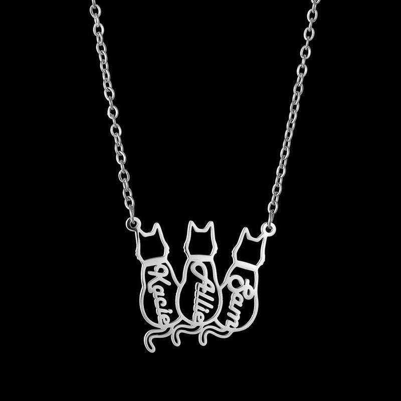 Titanium Cute Kitten Monogrammed Necklace