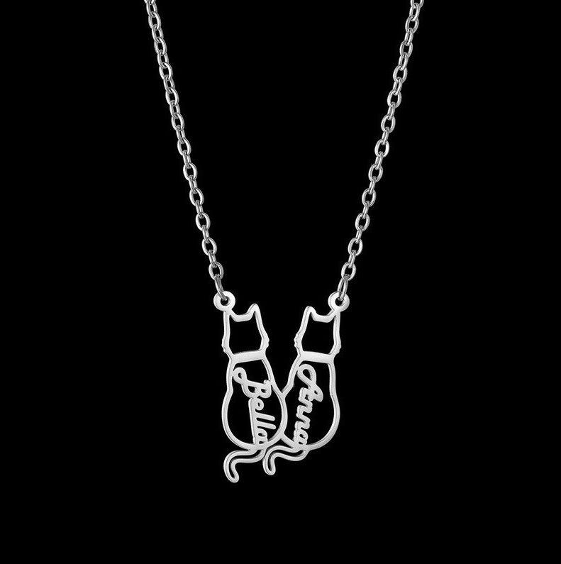 Titanium Cute Kitten Monogrammed Necklace