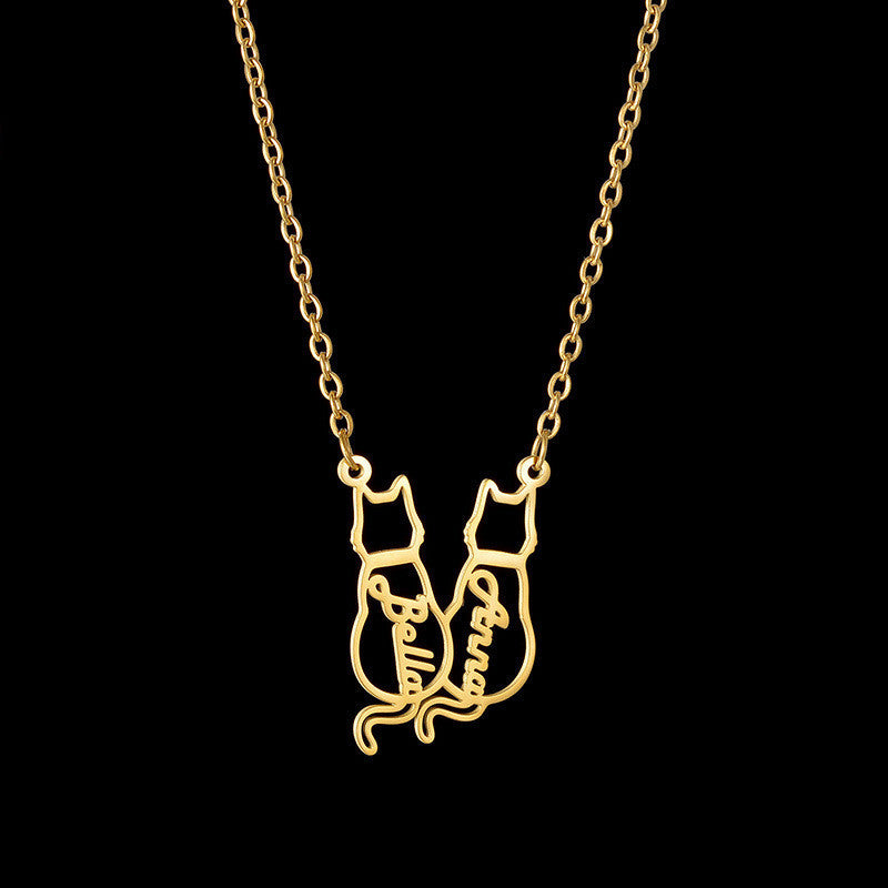 Titanium Cute Kitten Monogrammed Necklace