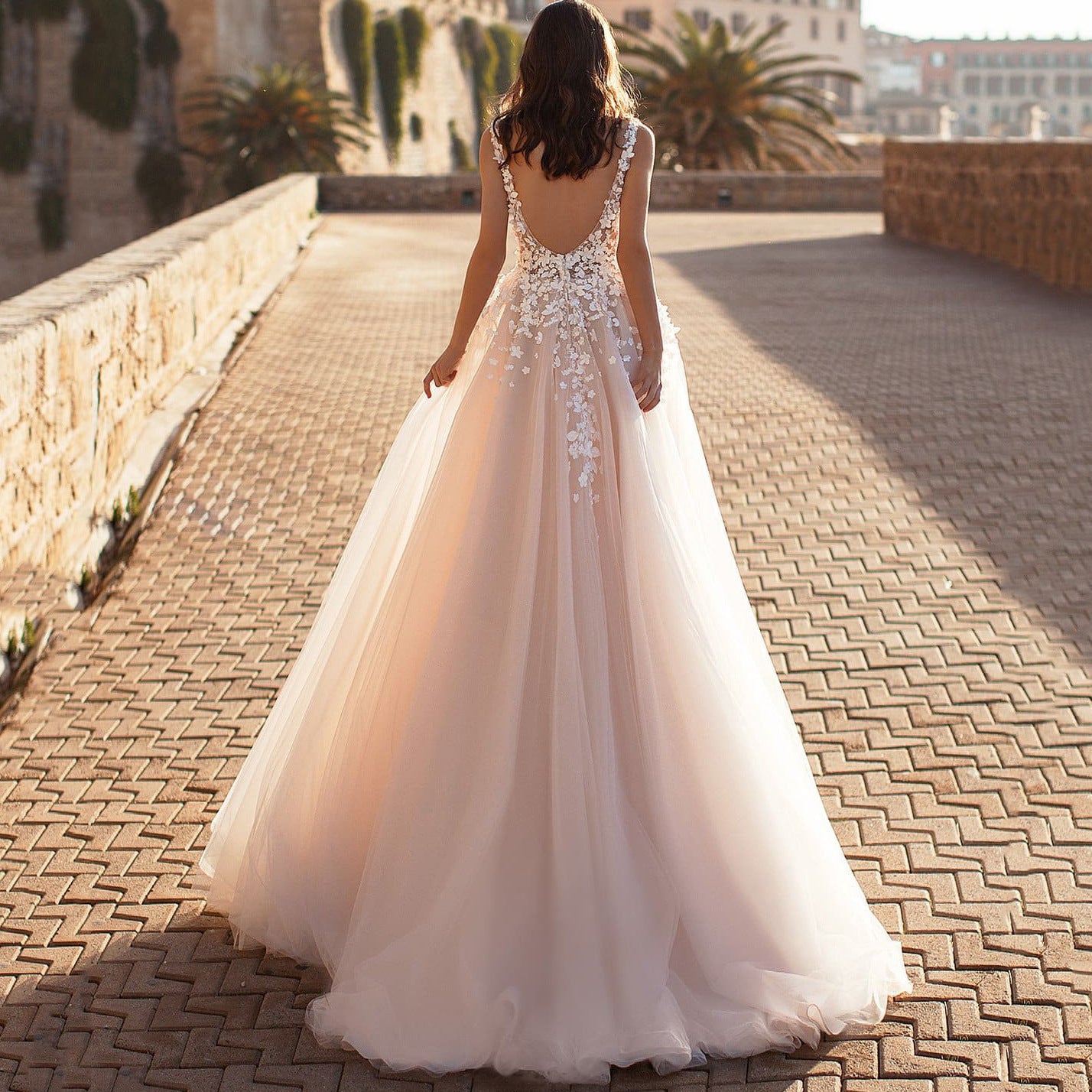 Simple Flowy European Lace Gown