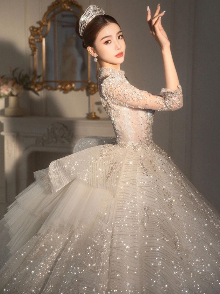 Long Sleeved Retro French Wedding Dress For Women