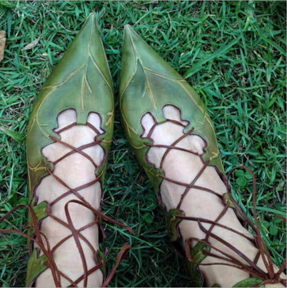 Leafy Elf Lace-up Pointed Sandals